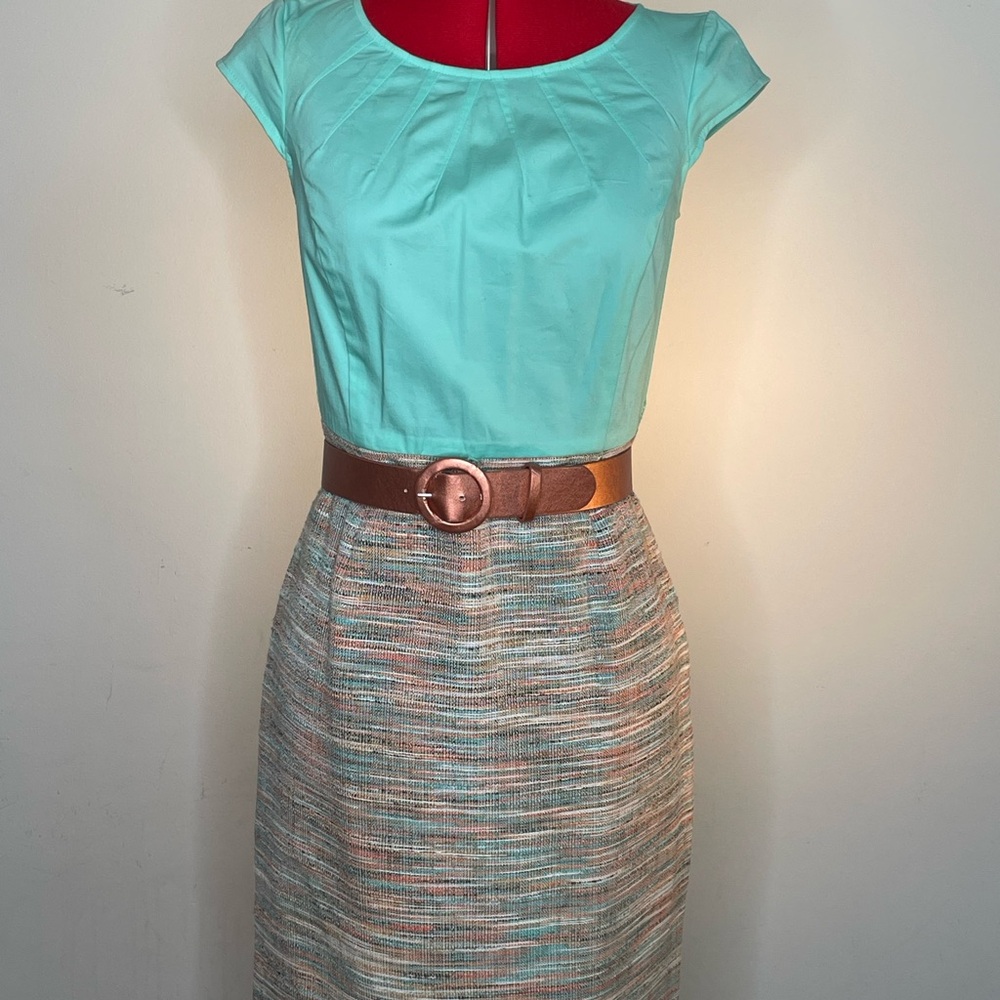 Nine West Aqua and Multicolor Midi Dress